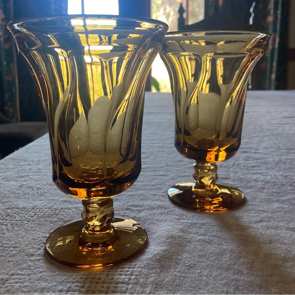 Vintage Fostoria Jamestown Amber Glass Iced Tea Goblets Set of 2